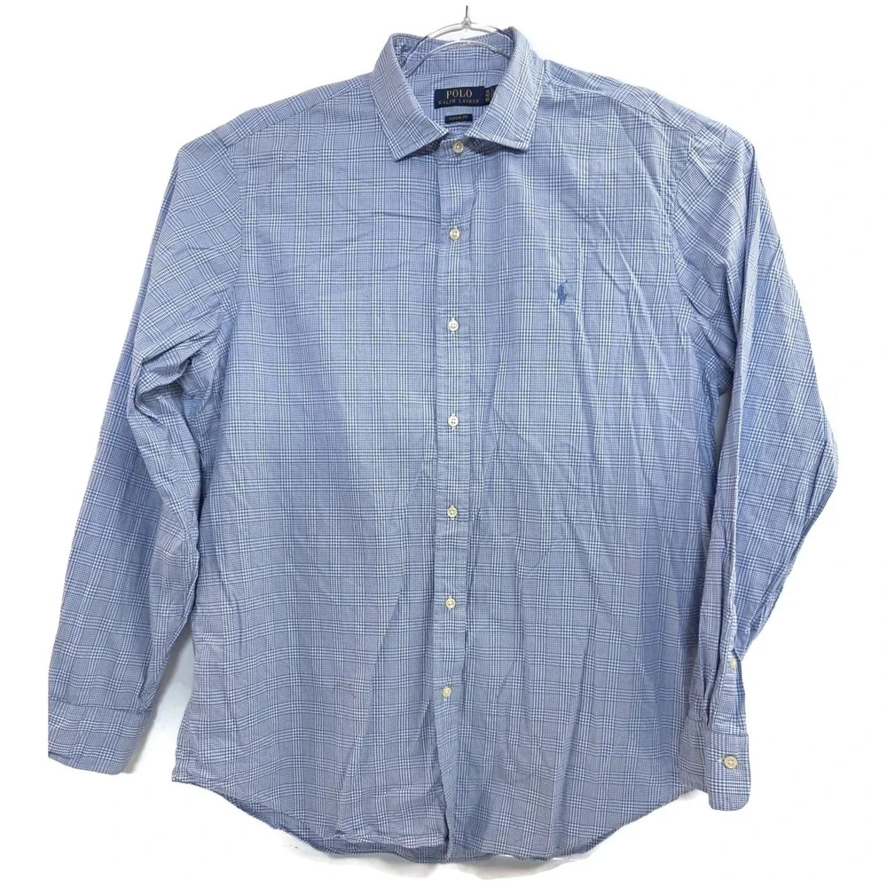 Polo Ralph Lauren Shirt Mens XL Blue Classic Fit Check Button Down Cotton